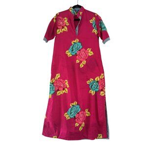 Lisa Corti Women's Red Floral Button Front 3/4 Button Maxi Dress Size M